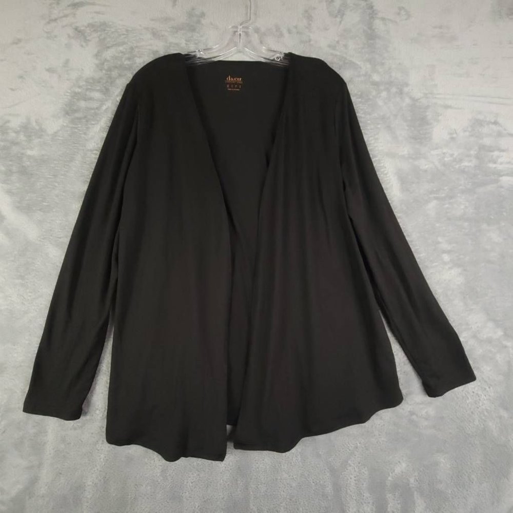 Denim & Co. Womens Cardigan Sweater Black Long Sleeve Shirttail‎ Hem Comfy S New